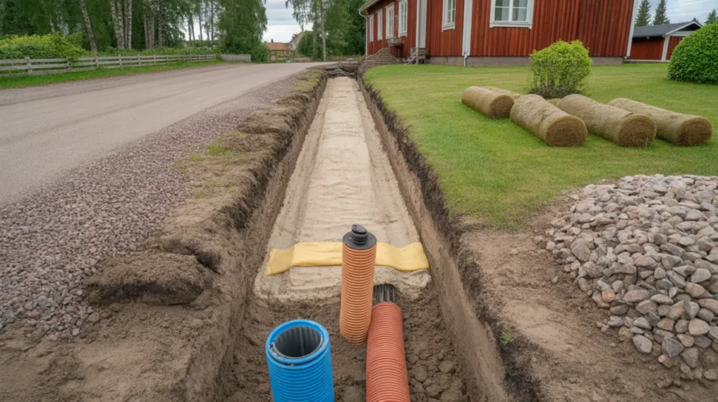 gr v ner el vatten och fiber p tomten djupkrav skyddsr r och snygg terst llning